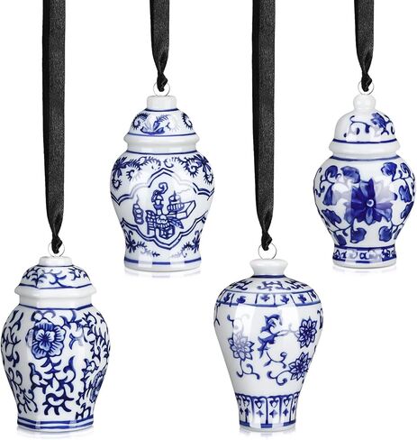 عيد الميلاد Chinoiserie الخزف زخرفة Chinoiserie الخزف عيد الميلاد خمر الزينة البسيطة الزنجبيل جرة الحلي Chinoiserie ديكور عيد الميلاد قلادة معلقة للشجرة (نمط أنيق، 16 جهاز كمبيوتر شخصى) in Kuwait