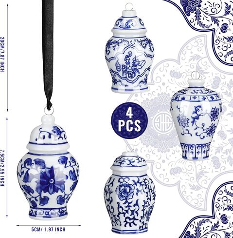 عيد الميلاد Chinoiserie الخزف زخرفة Chinoiserie الخزف عيد الميلاد خمر الزينة البسيطة الزنجبيل جرة الحلي Chinoiserie ديكور عيد الميلاد قلادة معلقة للشجرة (نمط أنيق، 16 جهاز كمبيوتر شخصى) in Kuwait