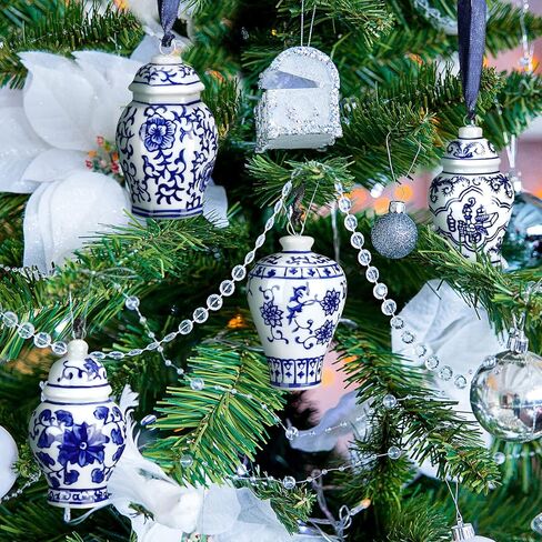 عيد الميلاد Chinoiserie الخزف زخرفة Chinoiserie الخزف عيد الميلاد خمر الزينة البسيطة الزنجبيل جرة الحلي Chinoiserie ديكور عيد الميلاد قلادة معلقة للشجرة (نمط أنيق، 16 جهاز كمبيوتر شخصى) in Kuwait