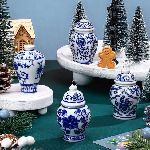 عيد الميلاد Chinoiserie الخزف زخرفة Chinoiserie الخزف عيد الميلاد خمر الزينة البسيطة الزنجبيل جرة الحلي Chinoiserie ديكور عيد الميلاد قلادة معلقة للشجرة (نمط أنيق، 16 جهاز كمبيوتر شخصى) in Kuwait