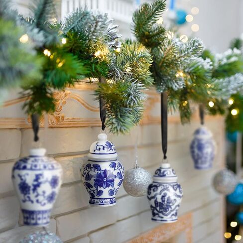 عيد الميلاد Chinoiserie الخزف زخرفة Chinoiserie الخزف عيد الميلاد خمر الزينة البسيطة الزنجبيل جرة الحلي Chinoiserie ديكور عيد الميلاد قلادة معلقة للشجرة (نمط أنيق، 16 جهاز كمبيوتر شخصى) in Kuwait