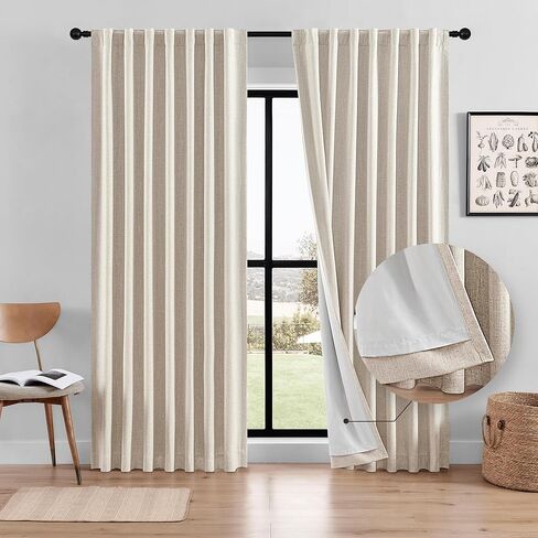 Blackout Linen Curtains/Drapes for Bedroom 100% Blackout Curtains 108 inches long, Pinch Pleated Thermal Insulated Darkening Light-Blocking Wide Window Curtains for Living Room 2 Panels Set 52"Wx108L in Saudi Arabia
