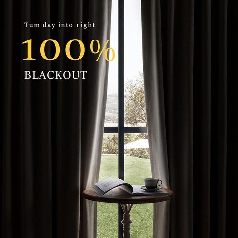 Blackout Linen Curtains/Drapes for Bedroom 100% Blackout Curtains 108 inches long, Pinch Pleated Thermal Insulated Darkening Light-Blocking Wide Window Curtains for Living Room 2 Panels Set 52"Wx108L in Saudi Arabia