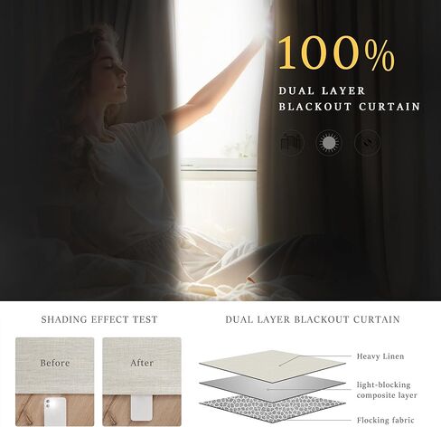 Blackout Linen Curtains/Drapes for Bedroom 100% Blackout Curtains 108 inches long, Pinch Pleated Thermal Insulated Darkening Light-Blocking Wide Window Curtains for Living Room 2 Panels Set 52"Wx108L in Saudi Arabia