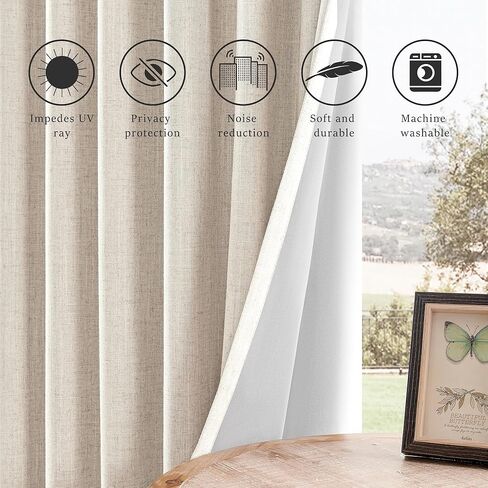 Blackout Linen Curtains/Drapes for Bedroom 100% Blackout Curtains 108 inches long, Pinch Pleated Thermal Insulated Darkening Light-Blocking Wide Window Curtains for Living Room 2 Panels Set 52"Wx108L in Saudi Arabia