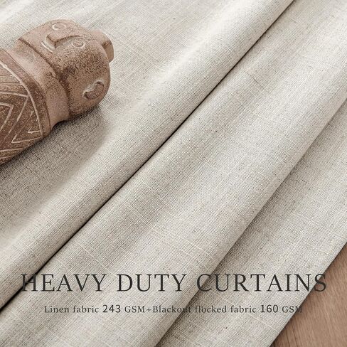 Blackout Linen Curtains/Drapes for Bedroom 100% Blackout Curtains 108 inches long, Pinch Pleated Thermal Insulated Darkening Light-Blocking Wide Window Curtains for Living Room 2 Panels Set 52"Wx108L in Saudi Arabia