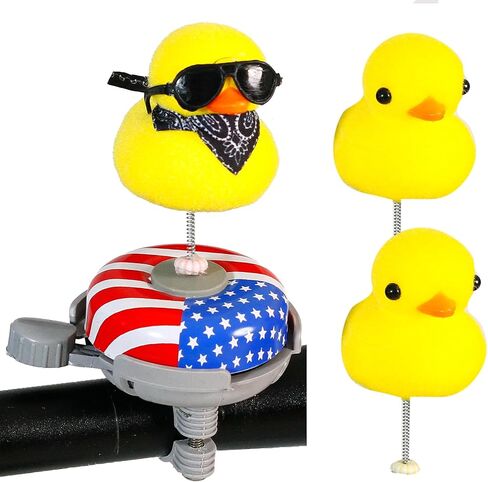 Bobbleheads Yellow Duck Bike Bell Spring Loaded Yellow Duck Bicycle Bell Bike Bells for Kids Bike Accessories a bicycle bell with 3 little yellow ducks in Saudi Arabia