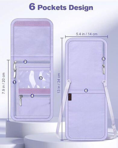 Fintie Travel Neck Pouch Passport Holder, Holds 5 Passports, RFID Blocking Adjustable Neck Strap Neck Wallet for Women Men, Multi-Pockets Skin-Friendly Travel Wallet, Iris Purple in Saudi Arabia