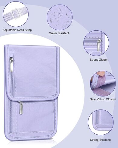 Fintie Travel Neck Pouch Passport Holder, Holds 5 Passports, RFID Blocking Adjustable Neck Strap Neck Wallet for Women Men, Multi-Pockets Skin-Friendly Travel Wallet, Iris Purple in Saudi Arabia