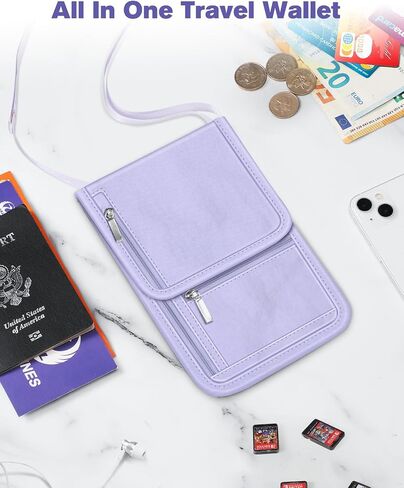 Fintie Travel Neck Pouch Passport Holder, Holds 5 Passports, RFID Blocking Adjustable Neck Strap Neck Wallet for Women Men, Multi-Pockets Skin-Friendly Travel Wallet, Iris Purple in Saudi Arabia