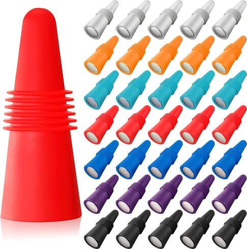 Wine Bottle Stopper Silicone Wine Bottle Sealer Silicone Beverage Bottle Plug Wine and Beverage Bottle Stopper Rubber Wine Saver for Bar, Kitchen, Holiday Party, Wedding (Multicolor,35 Pieces) in Saudi Arabia