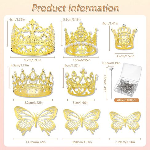 153pcs Flower Bouquet Accessories & Crowns for Flower Bouquets, Including 12 Pcs Cake Mini Crown Topper, 36 Pcs Butterfly Decorations&2 Blessing Card&100 Pcs Flower Pins for Birthday Wedding in Saudi Arabia