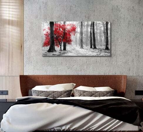 ARTSPIRIT Wall Art Decor Black and White Red Forest Canvas Wall Art for Living Room Bedroom Office Kitchen Home Decorations Modern Landscape Trees Nature Art Framed Ready to Hang in Saudi Arabia