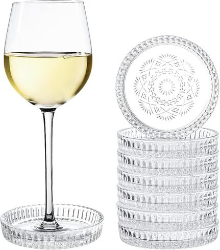 Kingrol 8 عبوات من الأكواب الزجاجية العتيقة، بساط حماية لسطح الطاولة، مجموعة قواعد أكواب مستديرة للأكواب والكوب وزجاجة النبيذ - ديكور طاولة الطعام في بار القهوة in Kuwait