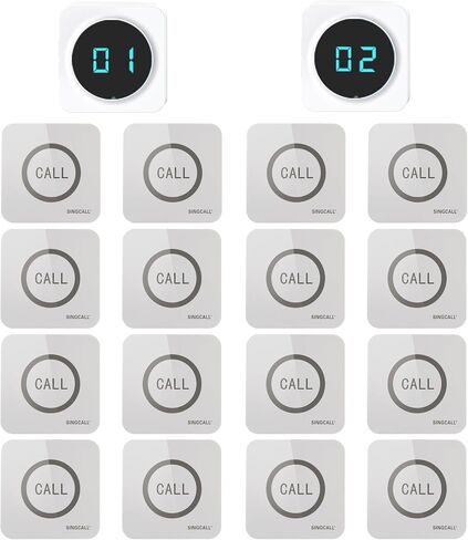 SINGCALL Restaurant Pager System, Pagers for Restaurants, 8 Waterproof Pagers + 1 Number Display Receiver, Integrating up to 31 Ringtones, 2-Language Broadcast in Saudi Arabia