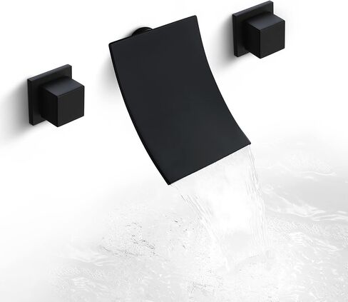 Wall Mount Bathroom Faucet Waterfall Bathroom Sink Faucet with 2 Handles, Widespread 3 Holes Wall Mounted Faucet for Vanity Vessel, Matte Black in Kuwait