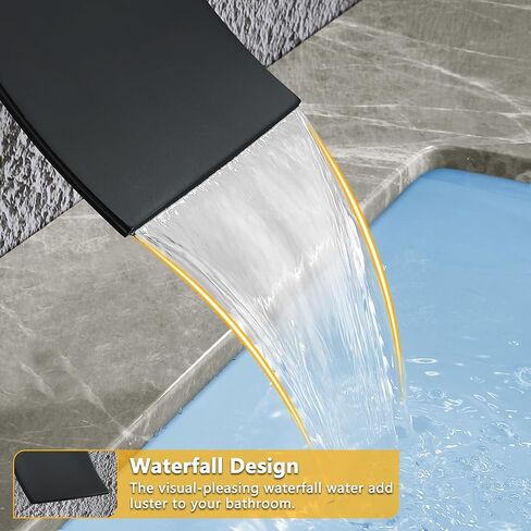 Wall Mount Bathroom Faucet Waterfall Bathroom Sink Faucet with 2 Handles, Widespread 3 Holes Wall Mounted Faucet for Vanity Vessel, Matte Black in Kuwait