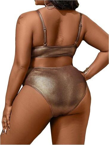 SweatyRocks Women's Plus Size 2 Piece Bikini Set Metallic Spaghetti Strap Ruched Wrap Bathing Suit in Saudi Arabia