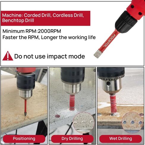 Dry Diamond Drill Bit Set - Diamond Hole Saw Kit and Carbide Drill and Connecting Rod with Quick Change Hex Shank for Ceramic Porcelain Tile Marble Granite 6pcs (6/8/10/12mm+6mm+6.35mm) in Kuwait