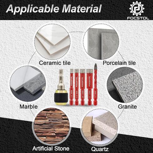 Dry Diamond Drill Bit Set - Diamond Hole Saw Kit and Carbide Drill and Connecting Rod with Quick Change Hex Shank for Ceramic Porcelain Tile Marble Granite 6pcs (6/8/10/12mm+6mm+6.35mm) in Kuwait