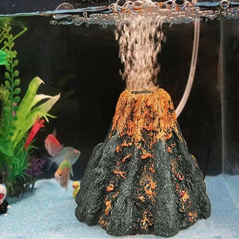 Aquarium Ornament Volcano Fish Tank Bubble Stone Decoration Bubbler Large Decor Landscaping (Small with Bubbler) in Saudi Arabia