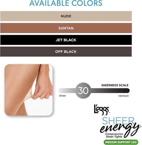 جوارب طويلة نسائية من L'eggs Energy 3-Pack Control علوية شفافة لأصابع القدم مقاومة للجري in Kuwait