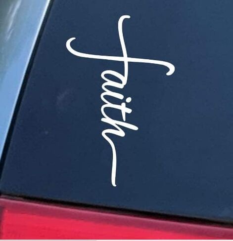 Faith Cross Decal Vinyl White Sticker for Cars | Trucks Vans SUVs Walls Windows Glass Laptops Notebooks MacBook 6''H x 3''W WALES - 116, Clear,white in Saudi Arabia