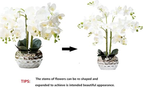 Orchid Artificial Flowers for Home Decor, Faux Orchids with Silver Vase Phalaenopsis Fake Flowers Real Touch Flowers Plants White Orquideas Arrangements in Pot Table Centerpiece Decoration in Saudi Arabia