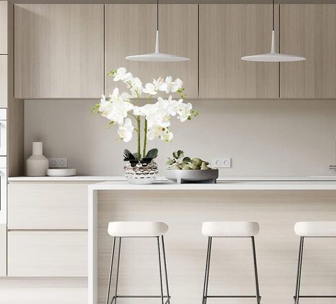 Orchid Artificial Flowers for Home Decor, Faux Orchids with Silver Vase Phalaenopsis Fake Flowers Real Touch Flowers Plants White Orquideas Arrangements in Pot Table Centerpiece Decoration in Saudi Arabia
