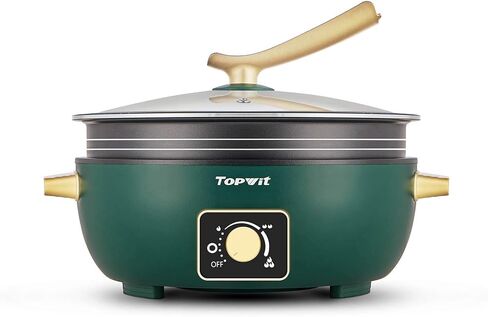 Topwit Shabu Shabu Pot 5L with Adjustable Power Control, Removable Nonstick Electric Frying Pan, 12" Deep Dish Multifunction Electric Skillet with Tempered Glass Lid for Shabu Shabu, Noodles, Sauté in Saudi Arabia