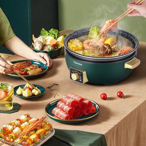 Topwit Shabu Shabu Pot 5L with Adjustable Power Control, Removable Nonstick Electric Frying Pan, 12" Deep Dish Multifunction Electric Skillet with Tempered Glass Lid for Shabu Shabu, Noodles, Sauté in Saudi Arabia