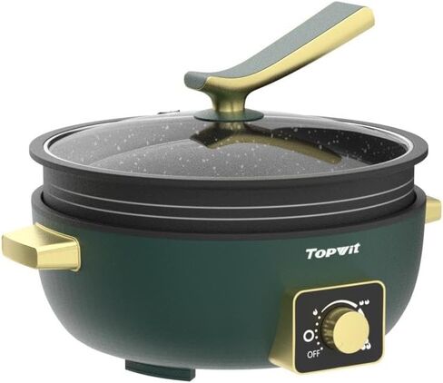 Topwit Shabu Shabu Pot 5L with Adjustable Power Control, Removable Nonstick Electric Frying Pan, 12" Deep Dish Multifunction Electric Skillet with Tempered Glass Lid for Shabu Shabu, Noodles, Sauté in Saudi Arabia