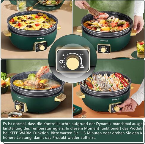 Topwit Shabu Shabu Pot 5L with Adjustable Power Control, Removable Nonstick Electric Frying Pan, 12" Deep Dish Multifunction Electric Skillet with Tempered Glass Lid for Shabu Shabu, Noodles, Sauté in Saudi Arabia