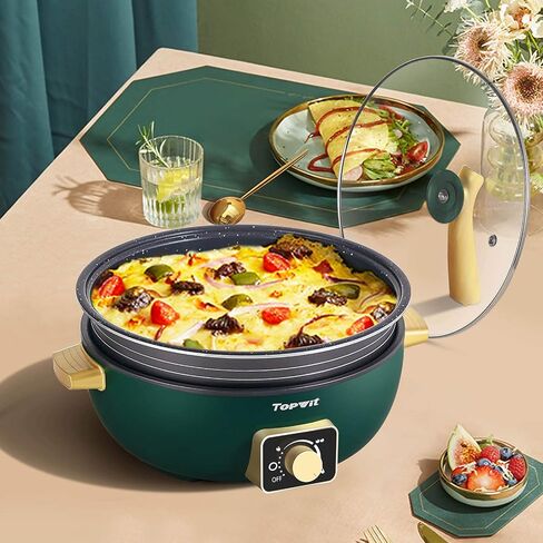 Topwit Shabu Shabu Pot 5L with Adjustable Power Control, Removable Nonstick Electric Frying Pan, 12" Deep Dish Multifunction Electric Skillet with Tempered Glass Lid for Shabu Shabu, Noodles, Sauté in Saudi Arabia