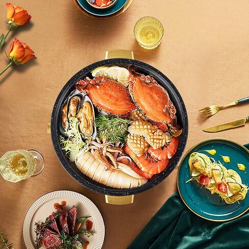 Topwit Shabu Shabu Pot 5L with Adjustable Power Control, Removable Nonstick Electric Frying Pan, 12" Deep Dish Multifunction Electric Skillet with Tempered Glass Lid for Shabu Shabu, Noodles, Sauté in Saudi Arabia