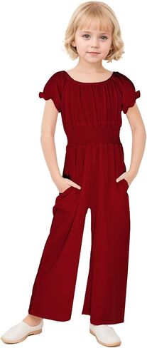 بدلة قفز للفتيات من JiAmy للأطفال بأكمام منتفخة وأرجل واسعة وفضفاضة مع جيوب من 5 إلى 12 سنة in Kuwait