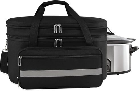 2 Layer Slow Cooker Carrying Bag, Compatible with 6-8 Quarts Oval Crock-pot, Insulated Slow Cooker Travel Carrier with Lid Fasten Straps, Slow Cooker Bags for Family Gathering Travel, Gray in Saudi Arabia
