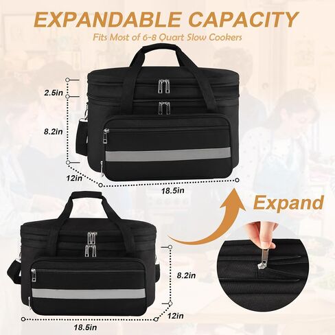 2 Layer Slow Cooker Carrying Bag, Compatible with 6-8 Quarts Oval Crock-pot, Insulated Slow Cooker Travel Carrier with Lid Fasten Straps, Slow Cooker Bags for Family Gathering Travel, Gray in Saudi Arabia