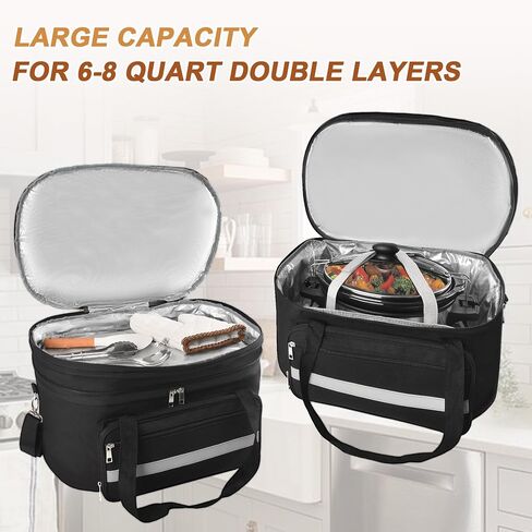 2 Layer Slow Cooker Carrying Bag, Compatible with 6-8 Quarts Oval Crock-pot, Insulated Slow Cooker Travel Carrier with Lid Fasten Straps, Slow Cooker Bags for Family Gathering Travel, Gray in Saudi Arabia
