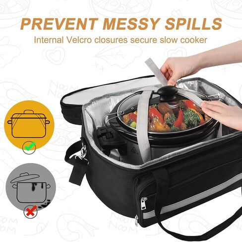 2 Layer Slow Cooker Carrying Bag, Compatible with 6-8 Quarts Oval Crock-pot, Insulated Slow Cooker Travel Carrier with Lid Fasten Straps, Slow Cooker Bags for Family Gathering Travel, Gray in Saudi Arabia