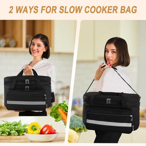 2 Layer Slow Cooker Carrying Bag, Compatible with 6-8 Quarts Oval Crock-pot, Insulated Slow Cooker Travel Carrier with Lid Fasten Straps, Slow Cooker Bags for Family Gathering Travel, Gray in Saudi Arabia