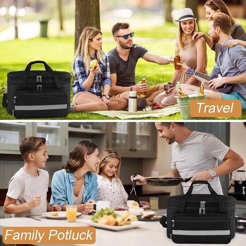 2 Layer Slow Cooker Carrying Bag, Compatible with 6-8 Quarts Oval Crock-pot, Insulated Slow Cooker Travel Carrier with Lid Fasten Straps, Slow Cooker Bags for Family Gathering Travel, Gray in Saudi Arabia