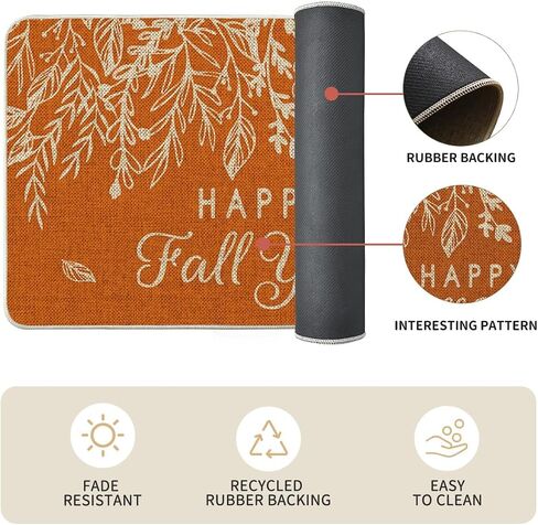 Artoid Mode Orange Hello Pumpkin Eucalyptus Fall المطبخ الحصير مجموعة من 2، عيد الشكر ديكور المنزل سجاد المطبخ منخفضة المستوى للأرضية - 17x29 و17x47 بوصة in Saudi Arabia
