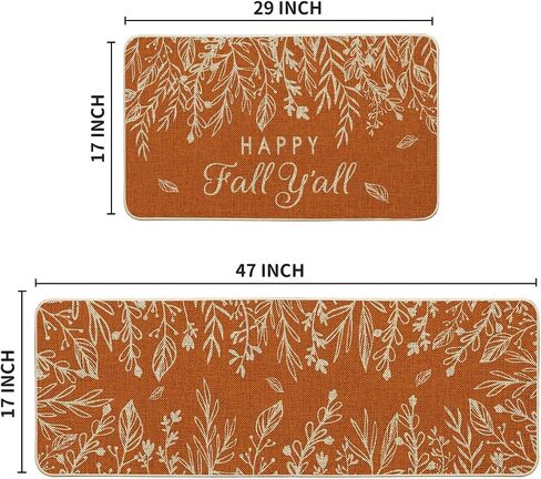 Artoid Mode Orange Hello Pumpkin Eucalyptus Fall المطبخ الحصير مجموعة من 2، عيد الشكر ديكور المنزل سجاد المطبخ منخفضة المستوى للأرضية - 17x29 و17x47 بوصة in Saudi Arabia