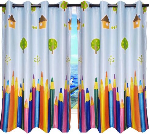 MYRU 1 Pair Dining Room Curtains,Kids Room Darkening Curtains,Room Decor for Childrens Bedroom Colorful Pencil (2 x 39x84 Inch) in Kuwait
