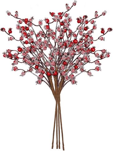 vensovo 4 Pack Artificial Red Berry Picks - 17 Inch Christmas Frost Red Berries Spray Branches, Christmas Tree Decorations, Winter Holiday Home Decor in Saudi Arabia