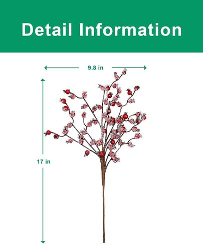 vensovo 4 Pack Artificial Red Berry Picks - 17 Inch Christmas Frost Red Berries Spray Branches, Christmas Tree Decorations, Winter Holiday Home Decor in Saudi Arabia