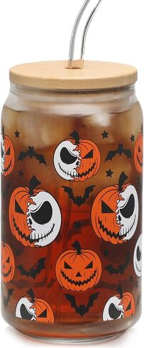 Halloween Ghosts Iced Coffee Can Glass Gifts Halloween Drinking Glass Cup with Lid and Straw, 16oz Halloween Tumbler Beer Can Glass, Halloween Gifts, Halloween Decorations in Saudi Arabia