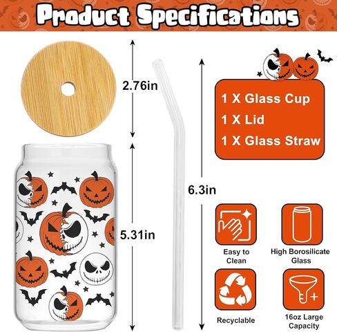 Halloween Ghosts Iced Coffee Can Glass Gifts Halloween Drinking Glass Cup with Lid and Straw, 16oz Halloween Tumbler Beer Can Glass, Halloween Gifts, Halloween Decorations in Saudi Arabia