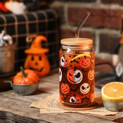 Halloween Ghosts Iced Coffee Can Glass Gifts Halloween Drinking Glass Cup with Lid and Straw, 16oz Halloween Tumbler Beer Can Glass, Halloween Gifts, Halloween Decorations in Saudi Arabia